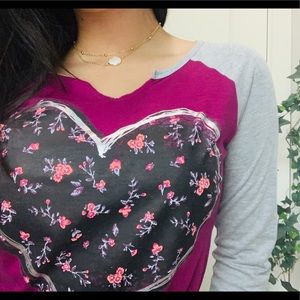 3/4 sleeve top with heart design